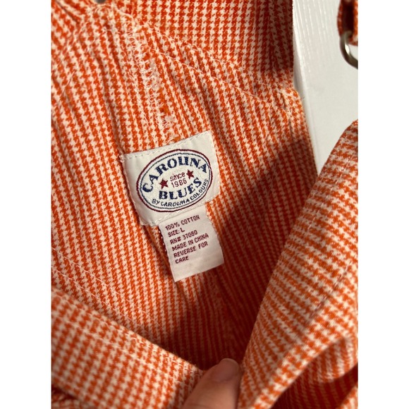 Vintage Carolina Blues Women Coral White Small Checks Denim Overalls Size Large - Picture 3 of 4